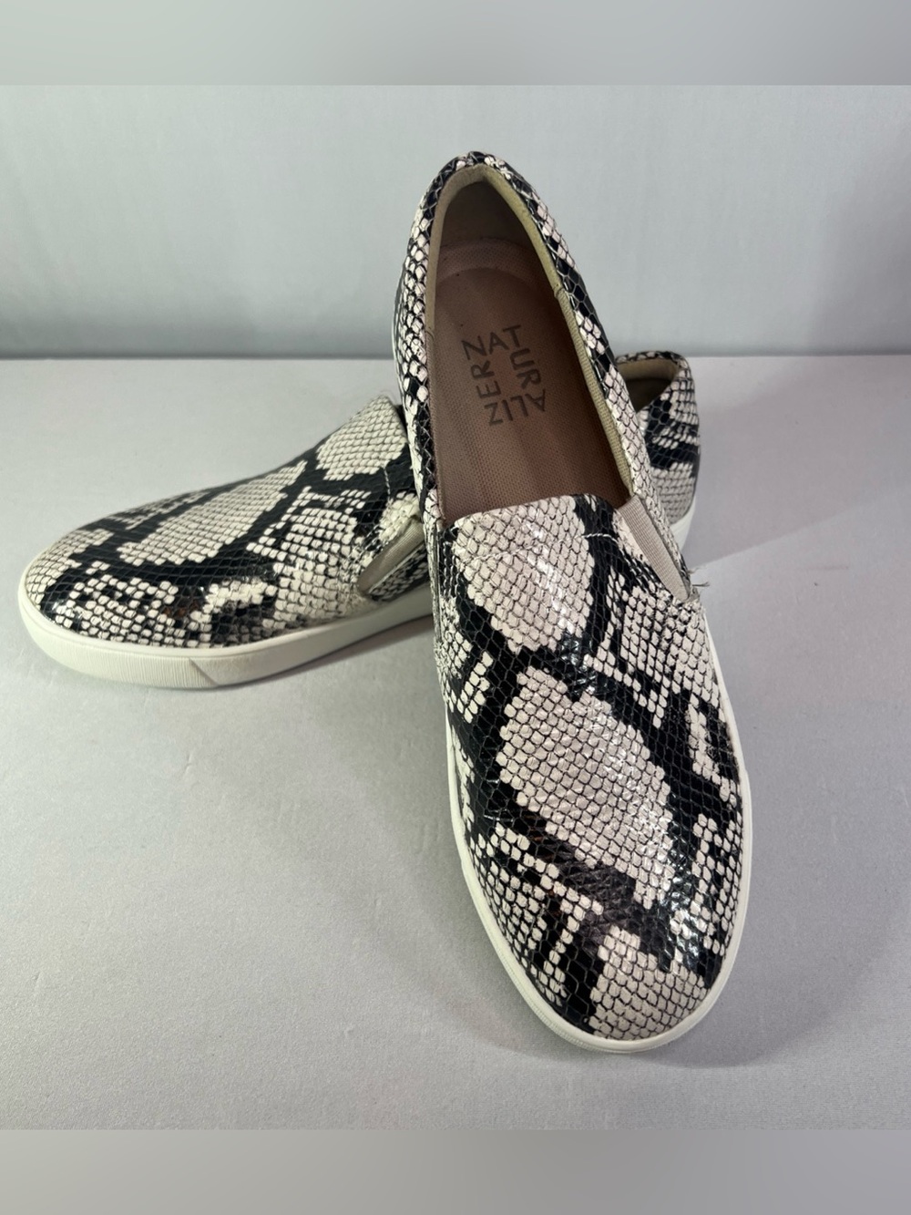 Naturalizer Slip-On Sneakers in Black and White Snake Print
